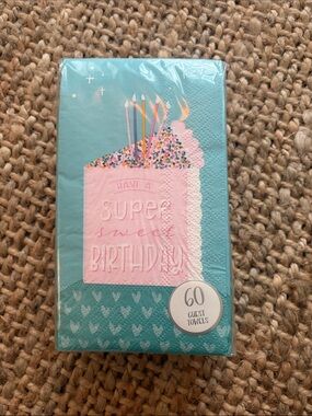 60 Guest Towels Super Sweet Birthday Cake - New in Package
- Teal and Pink
